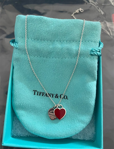[9.8新]Tiffany蒂芙尼 925银红色希望双心形吊坠吉祥项链女神项链