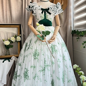 一只野生魔怪家的乱世佳人同款郝思嘉裙子斯嘉丽印花礼服裙复古连