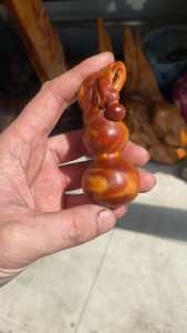 东北琥珀木松明子特产,满油全透松丁料雕刻葫芦手把件也可当车挂