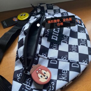 dickies迪克斯黑白格斜挎包男女帆布腰包纯色单肩包学生休