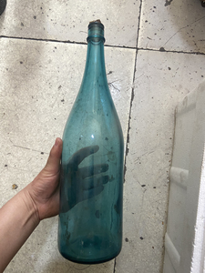 特大号完整民国蓝色妖姬老琉璃瓶子玻璃瓶包老花瓶插花艺术