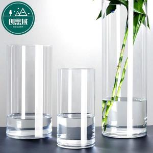 50cm落地大花瓶透明圆柱形透明直筒玻璃花瓶养竹子水培富贵竹花瓶