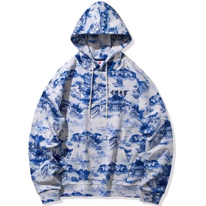 中国李宁卫衣巴黎时装周青花瓷水墨画运动连帽卫衣