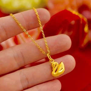 老凤祥24k黄金项链小天鹅吊坠999足金女免税3d硬金磨砂项
