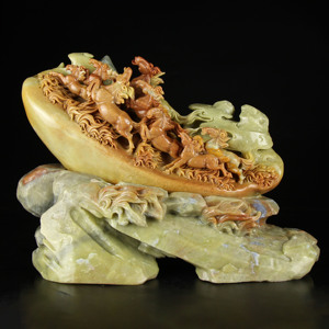 《八骏图》青田石雕精品摆件马到成功 家居办公室乔迁开业送礼