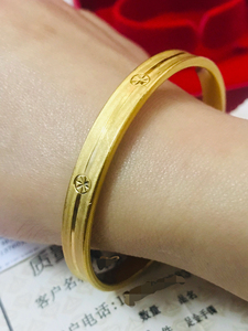 中国黄金 999足金3d硬金手镯24k黄金简约时尚亮面光圈立