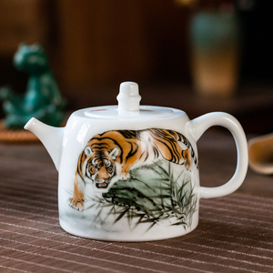 中国陶瓷艺术终身成就奖袁述凡手绘雄风茶壶高端收藏件聚鑫堂瓷器