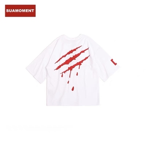 suamoment一代血爪痕抓痕 七分袖烫金潮流短袖国潮牌情