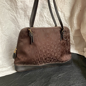 bonia波尼亚巧克力棕色缎面老花保龄球手提腋下包 意大利小