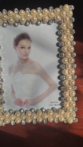 镶钻银色重工金属合金珍珠相框欧式时尚婚纱儿童相片摆台单个