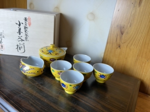 日本京烧 清水烧 昭阿弥 平安昭阿弥 黄交趾宝瓶套装 煎茶道