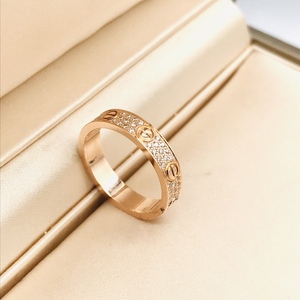 8新]cartier卡地亚女士玫瑰金三排钻满天星满钻戒指50号