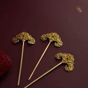 青荷记忆原创设计 花舞大唐 纯银镀金唐代云头花簪 汉服宝石