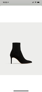 Zara 黑色袜靴  尖头高跟鞋   拼接袜式高跟短靴