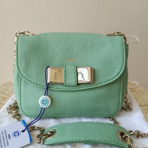 chole蔻依果绿蝴蝶结链条小包