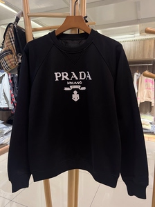 全新正品 普家【prada】男士秋冬简约黑色溜肩套头卫衣 保