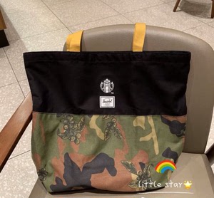 现货包邮 星巴克herschel联名迷彩咖啡起源托特包袋 3