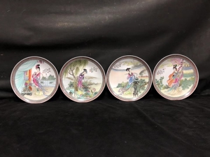 七十年代赵惠民粉彩人物四大美女老赏盘,《贵妃醉酒,西施涴纱