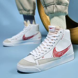 nike耐克blazer mid77开拓者红勾手稿涂鸦高帮板