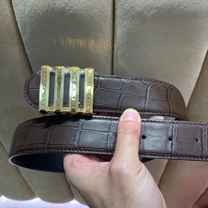 斯蒂芬皮带，金色扣咖啡色鳄鱼纹腰带，宽度3.8cm#腰带腰链