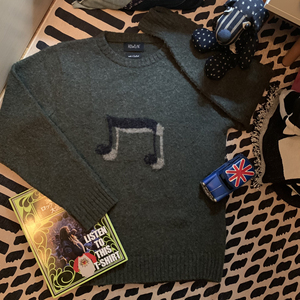 howlin苏格兰制音符图案圆领套头羊毛针织衫毛衣