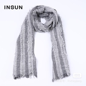 Insun恩裳 100%羊毛围巾，9新，灰色。