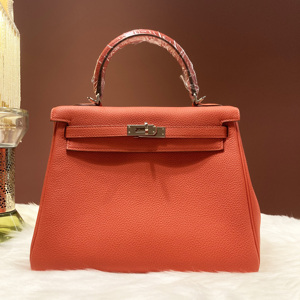 8新]爱马仕女包kelly25番茄红银扣togo牛皮凯莉包x刻16年闲置