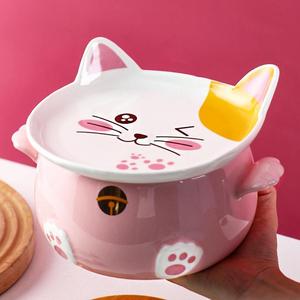 Aoplolarn泡面碗大容量超大带盖陶瓷学生宿舍可爱猫咪饭盒微波炉