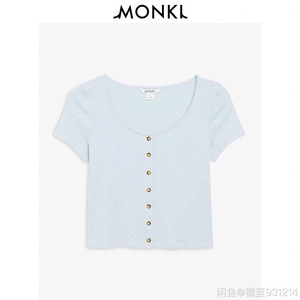MONKI2019夏季新款时尚简约纯色镂空全棉打底短袖T恤女