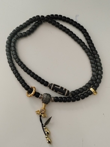 一年半包浆玻璃底椰蒂直切脖挂(天珠单买,其他配饰直接带,纯银