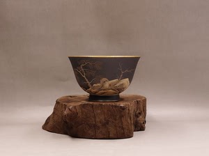 莲生 泥彩绘 金杯 紫砂杯(石丁友山律石陶斋范列)