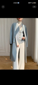 天蓝色羊绒大衣女2023秋冬新款高级长款双面羊毛呢马甲外套两