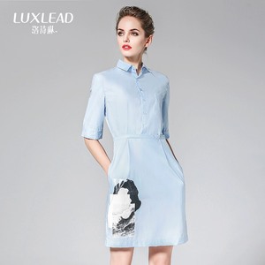 LUXLEAD洛诗琳2夏装时尚优雅结构拼接印花连衣裙