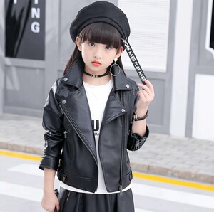 女童真皮小皮衣外套春秋款洋气机车服皮夹克/里面带绒,适合初春