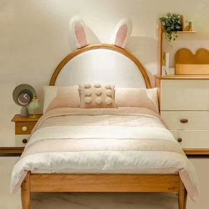 AOK多喜爱青少年儿童家具A1系列桃花芯木全实木床，兔耳朵熊