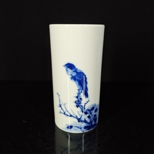 景德镇陶瓷 仿青花大王王步作品 青花瓷小笔筒 独立枝头