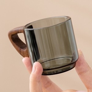 《全年最低价》玻璃小茶杯品茗杯带把手胡桃木防烫家用办公室轻奢