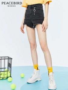 【转卖】太平鸟高腰牛仔短裤女2020夏季新款黑色直筒宽松薄款