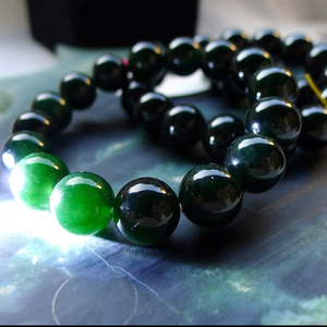 天然高品质翡翠手链,男女款经典手串项链,潮流墨翠串珠纹珠手串