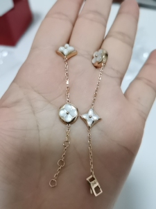 纯18k金不规则lv白贝母系列五花手链项链手镯四花手链,总长