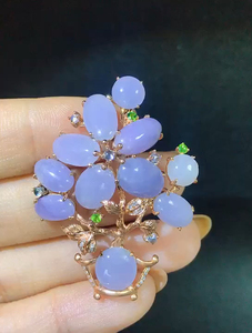 翡翠a货 紫罗兰 群镶重工 胸针和吊坠挂件两用款18k 天然