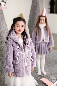 丹尼熊2023冬季新款女童公主大衣外套毛毛大衣中长款外套