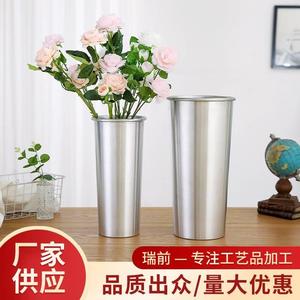 花瓶醒花桶鲜花铝桶不锈钢金属花桶客厅插花桶纯色鲜花桶铝制装花