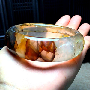 水墨山水画天然软锰矿天然小树内景水晶手镯(内径:57mm)尺