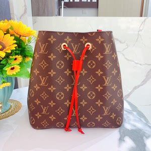lv/路易威登红桶女包经典neonoe红色老花单肩斜跨水桶包