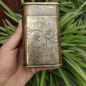 早期收藏,荣宝斋,纯铜老包浆茶叶罐