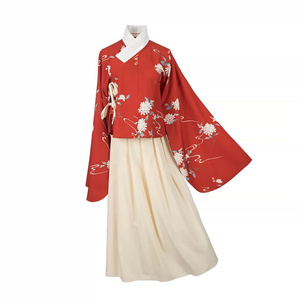 汉尚华莲花期汉服女装印花交领袄裙琵琶袖单层日常秋装