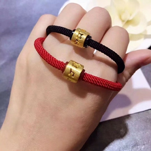 周生生999黄金玛瑙玉髓六字大明咒转运珠情侣手链