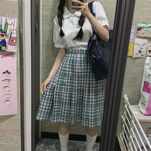 松田高等学园 格纹半身裙日系学院风中长裙xs 长裙 邮费自理