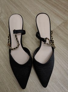 excull依思Q2023新款夏季法式黑色罗马凉鞋女鞋方头高